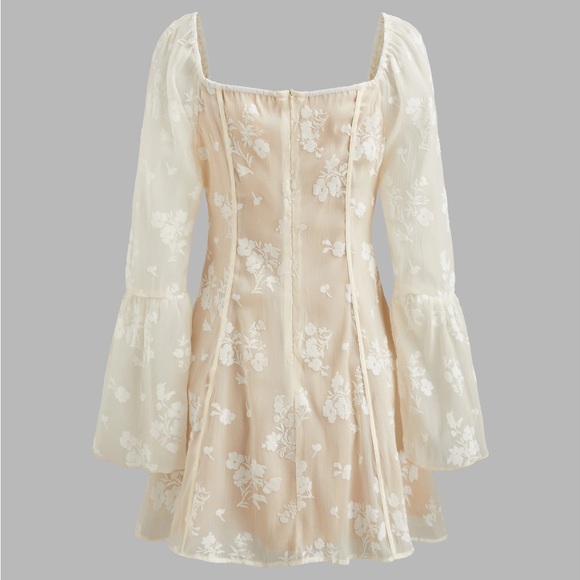 Cream Floral Lace Knotted Mini Dress - Picture 2 of 4